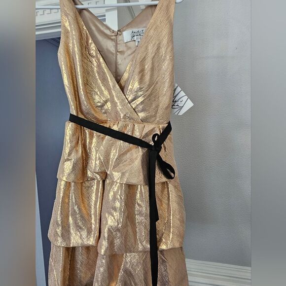 NWT Badgley Mischka by Mark and James gold cocktail dress size 0 - Picture 2 of 8